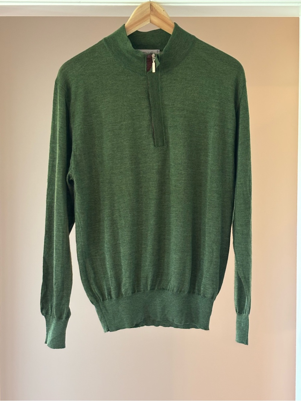Battaglia Beverly Hills Classic Olive Half-Zip Men's Sweater Cashmere/Silk Blend